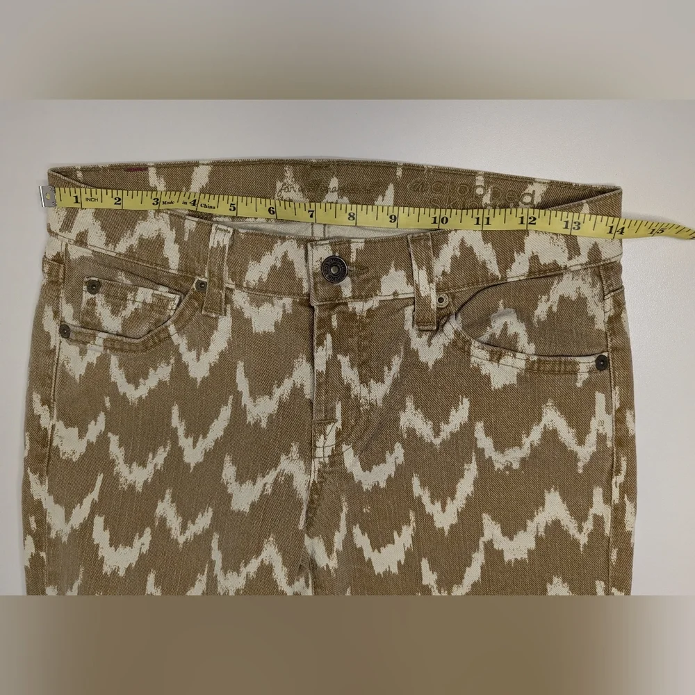 7 For All Mankind Size 24 Skinny Cropped Jeans Tan with Cream Chevron Women - Picture 10 of 10